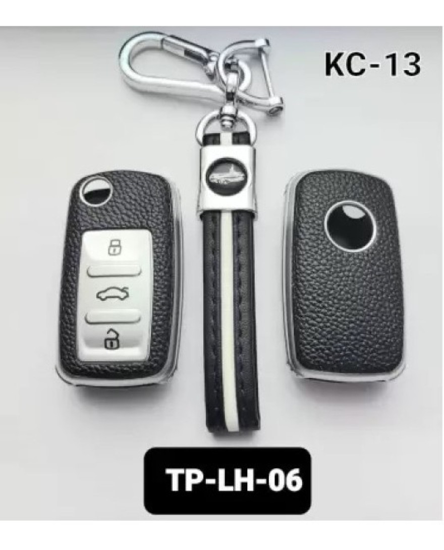 Key Care Leathet TPU Key Cover with Key Chain KC 13 | Black Silver TPU L TP LH 06